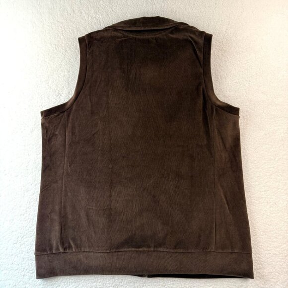 Quacker Factory Velour Zip Vest Rhinestones Pockets Western Rodeo Brown Sz L NEW - Picture 7 of 11